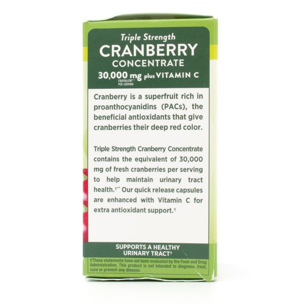 Nature's Truth Triple Strength Cranberry Concentrate 30,000mg plus Vitamin C Herbal Supplement 90 Quick-Release Capsules