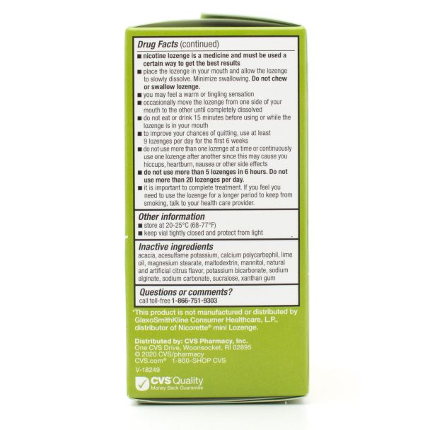 CVS Health  Sugar Free Nicotine Lozenge Citrus Mini Lozenge 4mg 81 Lozenges