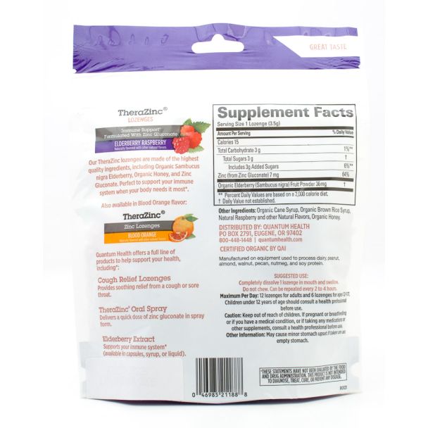 Quantum Health TheraZinc Zinc Lozenges Immune Support Elderberry Raspberry 18 Lozenges