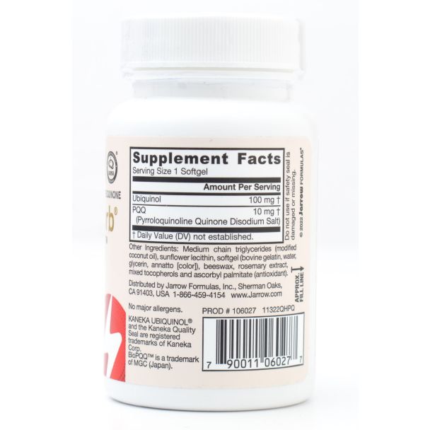 Jarrow Formulas Ubiquinol + Pyrroloquinoline Quinone QH-absorb + PQQ Cellular Renewal 30 Softgels