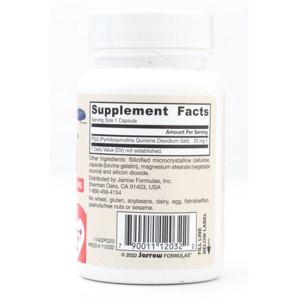 Jarrow Formulas Pyrroloquinoline PQQ 20mg Mitochondrial Biogenesis 30 Capsules