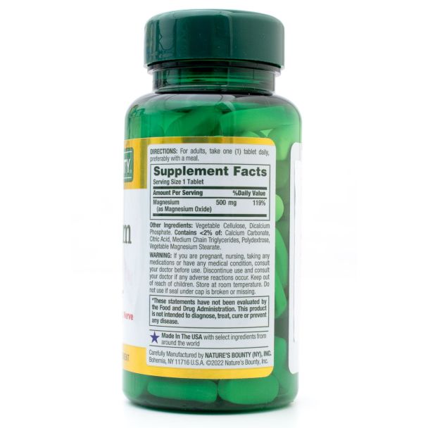 Nature's Bounty High Potency Magnesium 500mg Mineral Supplement 100 Coated Tablets