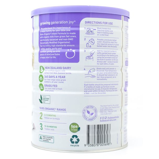 Bubs Organic Grass Fed Infant Formula Stage 1 (0-6 Months) 800 g