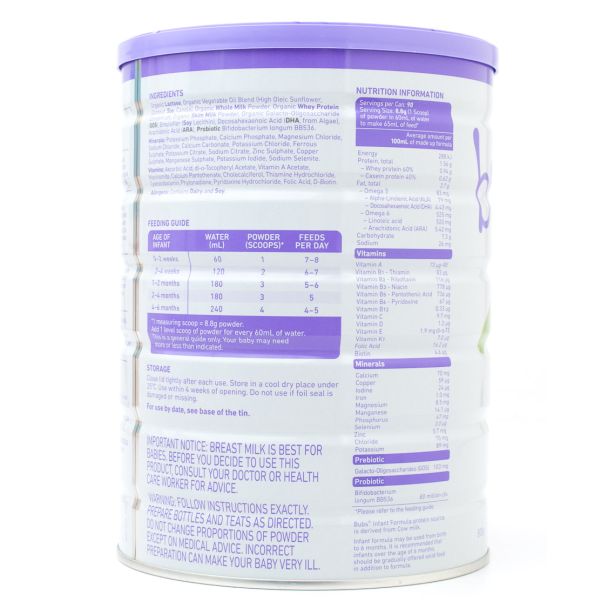 Bubs Organic Grass Fed Infant Formula Stage 1 (0-6 Months) 800 g