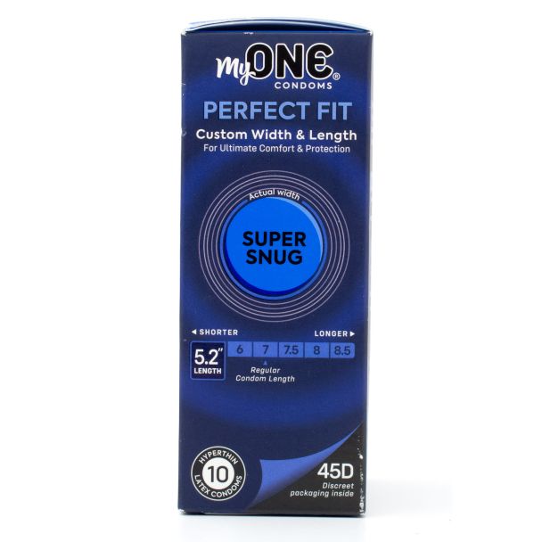 MyONE Perfect Fit Custom Width & Length Latex Condoms Super Snug 45D 5.2 inch Length 10 Count