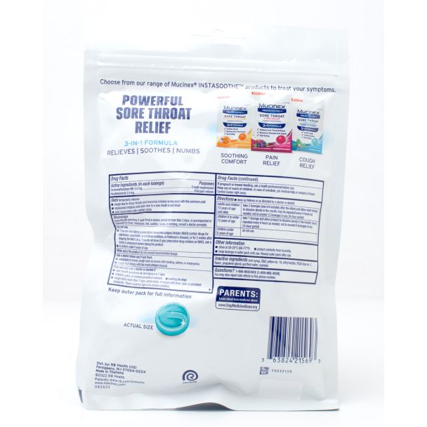Mucinex Instasoothe Sore Throat + Cough Relief Alpine Herbs & Fresh Mint Flavor 40 Medicated Drops