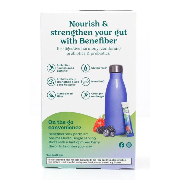Benefiber Dual Action Biotic Prebiotic + Probiotics Stress Relief On The Go Mixed Berry 18 - 0.7 oz Packets