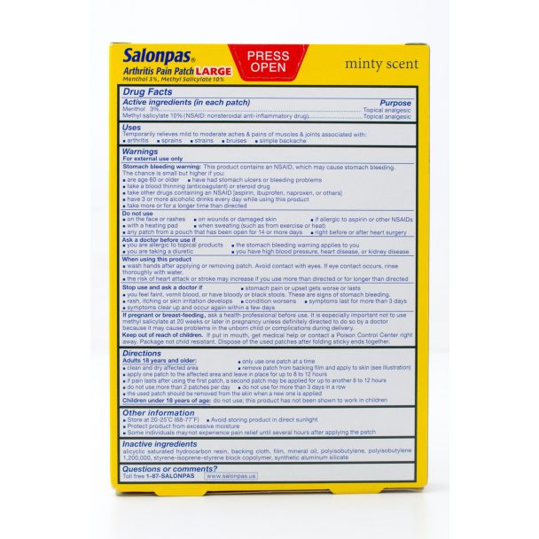 Salonpas Arthritis Pain Patch 9 Large (3 15/16" X 5 1/2") Patches