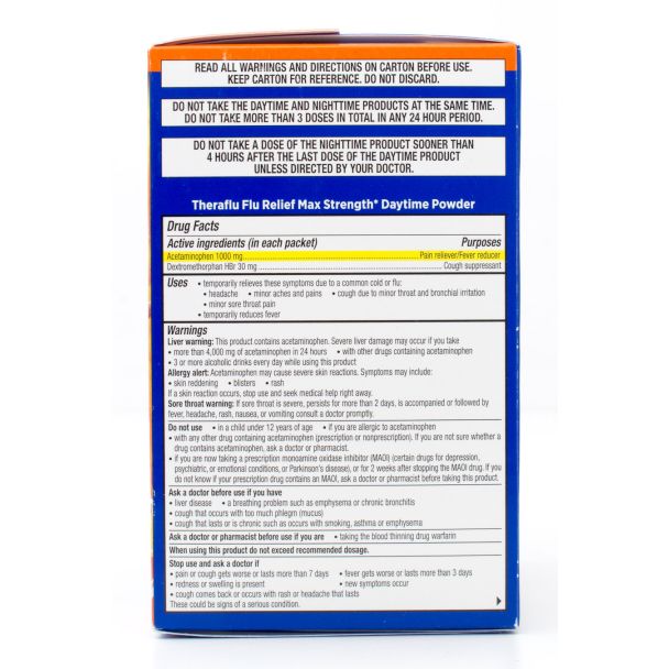 Theraflu Flu Relief Max Strength Daytime & Nighttime Honey Lemon Flavor 6 Daytime & 6 Nighttime Packets (12 Total Packets)