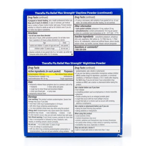 Theraflu Flu Relief Max Strength Daytime & Nighttime Honey Lemon Flavor 6 Daytime & 6 Nighttime Packets (12 Total Packets)