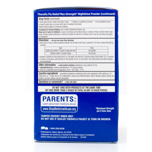 Theraflu Flu Relief Max Strength Daytime & Nighttime Honey Lemon Flavor 6 Daytime & 6 Nighttime Packets (12 Total Packets)