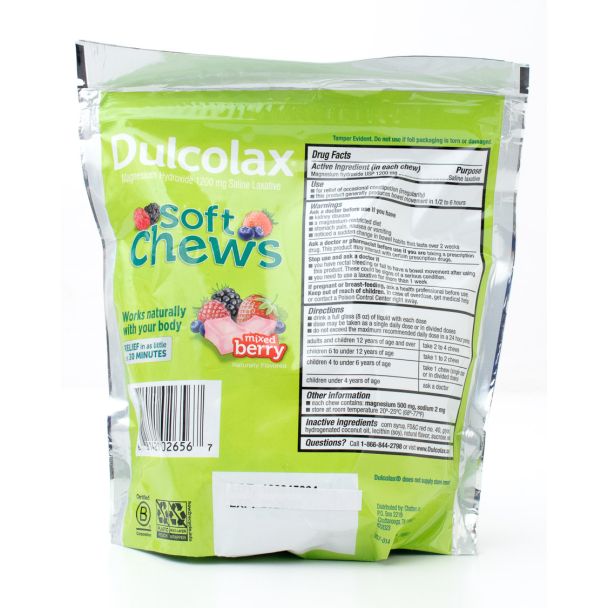 Dulcolax Magnesium Hydroxide 1200mg Saline Laxative Soft Chews Mixed Berry 60 Soft Chews