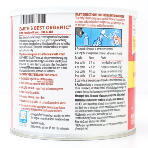 Earth's Best Organic Dairy Infant Formula with Iron 0-12 Months net wt 21 oz