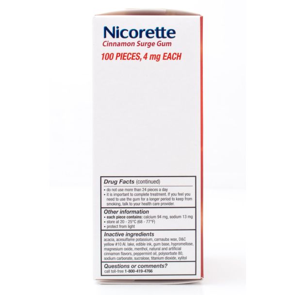 Nicorette Nicotine 4mg Stop Smoking Aid Gum Coated Cinnamon Surge 100 Lozenges