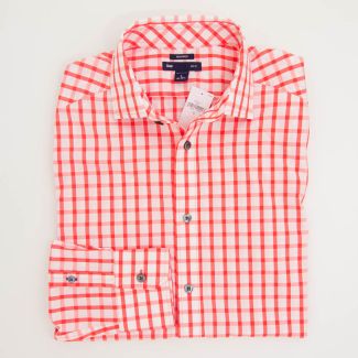 Gap Non-Iron Large Gingham Slim Fit  Dress Shirt in Lava Orange