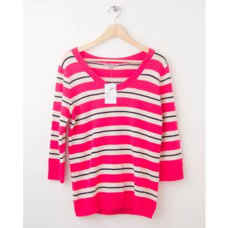 NEW Gap Neon Striped Pullover Sweater in Diva Pink