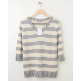 NEW Gap Neon Striped Pullover Sweater in Heather Grey Women's XS