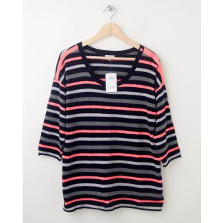 NEW Gap Neon Striped Button-Shoulder Sweater in Navy Uniform Women's L