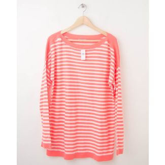 NEW Gap Striped Boat Neck Sweater in Neon Orange Light Women's XL