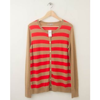 NEW Gap Striped Crew Cardigan in Cashew Crunch Women's Large