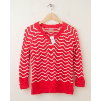 NEW Gap Chevron Striped V-Neck Pullover Sweater in Vermillion XS