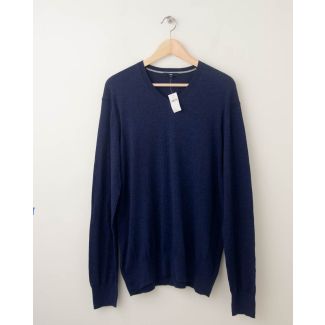 NEW Gap Summer Cotton V-Neck Sweater in Heather Navy Men's Medium