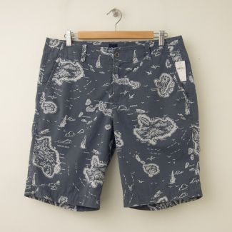 NEW Gap Sunfaded Island Print Shorts in Blue Grey 