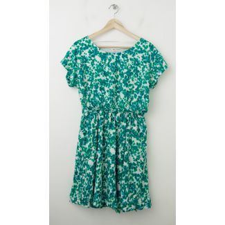 NEW Gap Printed Zoe Sleeve Fit & Flare Dress in Green Multi-Dots