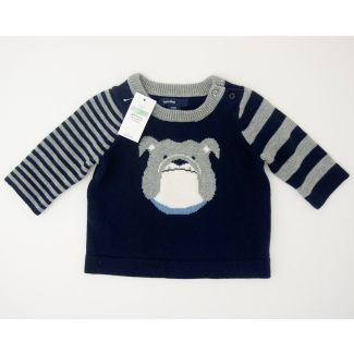 NEW babyGap Striped Intarsia Bulldog Sweater in Blue Galaxy