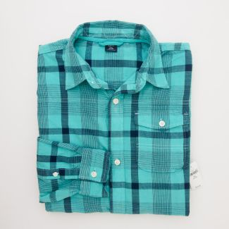NEW GapKids Boy's Long Sleeve Overtint Button Front Shirt in Turquoise Plaid