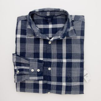 NEW GapKids Boy's Long Sleeve Slub Button Front Plaid Shirt in Blue Plaid