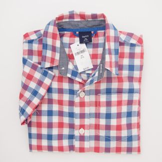 NEW GapKids Boy's Short Sleeve Gala Gingham Shirt in Blue Red Plaid 