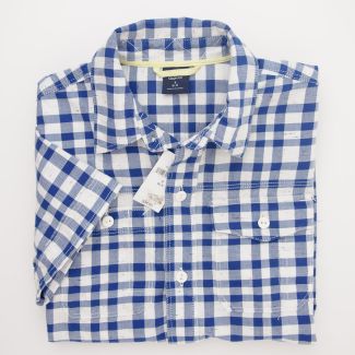 NEW GapKids Boys Short Sleeve Woven Plaid Shirt in Blue Plaid 