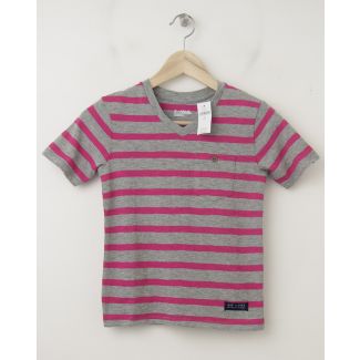 NEW GapKids Striped Pocket V-Neck Tee T-Shirt in Royal Fuchsia