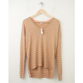 NEW Gap Perfect V-Neck Silk Blend Sweater in Oatmeal Stripe