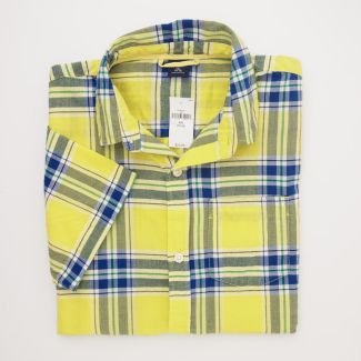 NEW GapKids Boy's Short Sleeve Gala Plaid Shirt in Yellow Plaid