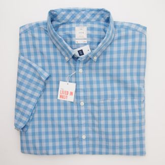 Gap Lived-In Wash Short Sleeve Gingham Shirt in Banker Blue