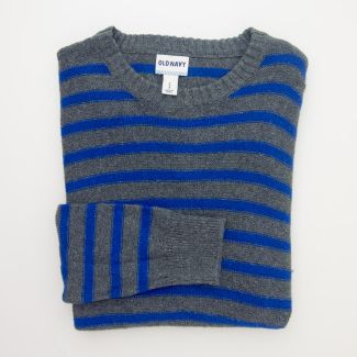 NEW Old Navy Reverse Striped Crew Neck Sweater in Dark Grey Heather