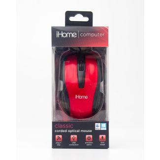 iHome Computer Classic Corded Optical Mouse Red IH-M600R