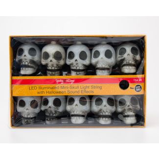 Spooky Village LED Illuminated Mini-Skull Light String with Halloween Sound Effects