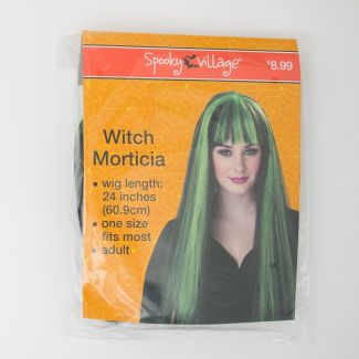 Spooky Village Witch Morticia Adult Wig in Black with Green