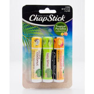 Chapstick Tropical Paradise Collection - Aloha Coconut, Key Lime, Mango Sunrise 3 Sticks - net wt 0.15 oz (4g) Each