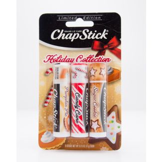 Chapstick Holiday Collection - Candy Cane, Pumpkin Pie, Sugar Cookie 3 Sticks - net wt 0.15 oz (4g) Each