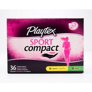 Playtex Sport Compact Unscented 18 Regular & 18 Super Tampons