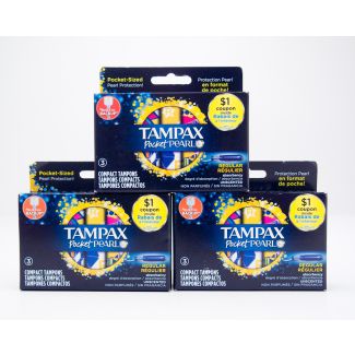 Tampax Pocket Pearl Regular 3 Packs of 3 Compact Tampons
