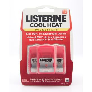 Listerine Cool Heat Breath Strips Pocketpaks 3 - 24 Strip Packs