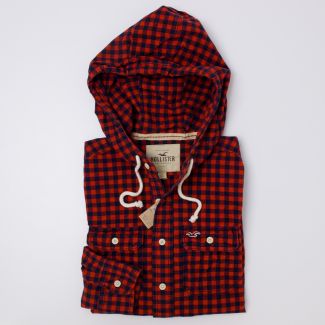 NEW Hollister Men's Hooded Gingham Check Shirt