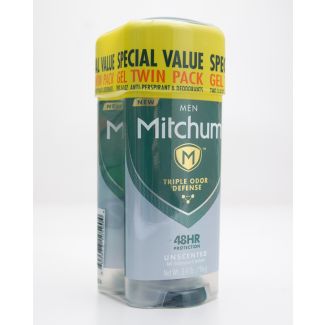 Mitchum Men Triple Odor Defense Unscented Gel Antiperspirant & Deodorant Twin Pack 2 x net wt. 3.4 oz