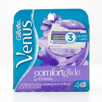 Gillette Venus ComfortGlide Freesia 3 Blade Razor Refill 4 Cartridges