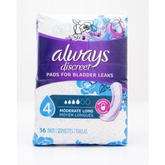 Always Discreet Pads for Bladder Leaks 4 Moderate Long 16 Pads